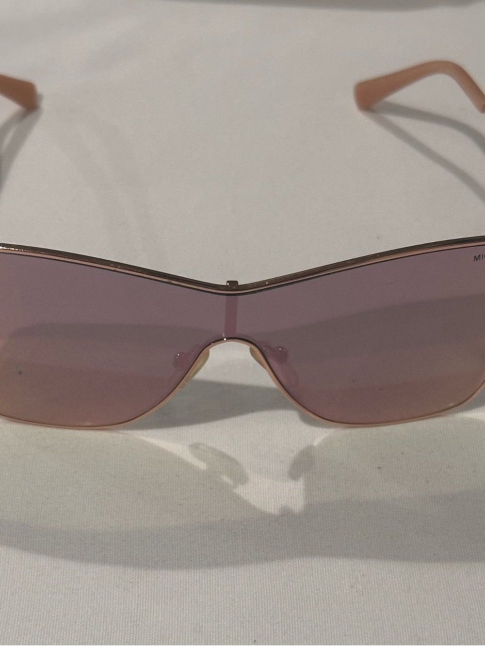 Michael Kors Pink Rimless Shield Sunglasses with Gold Trim
